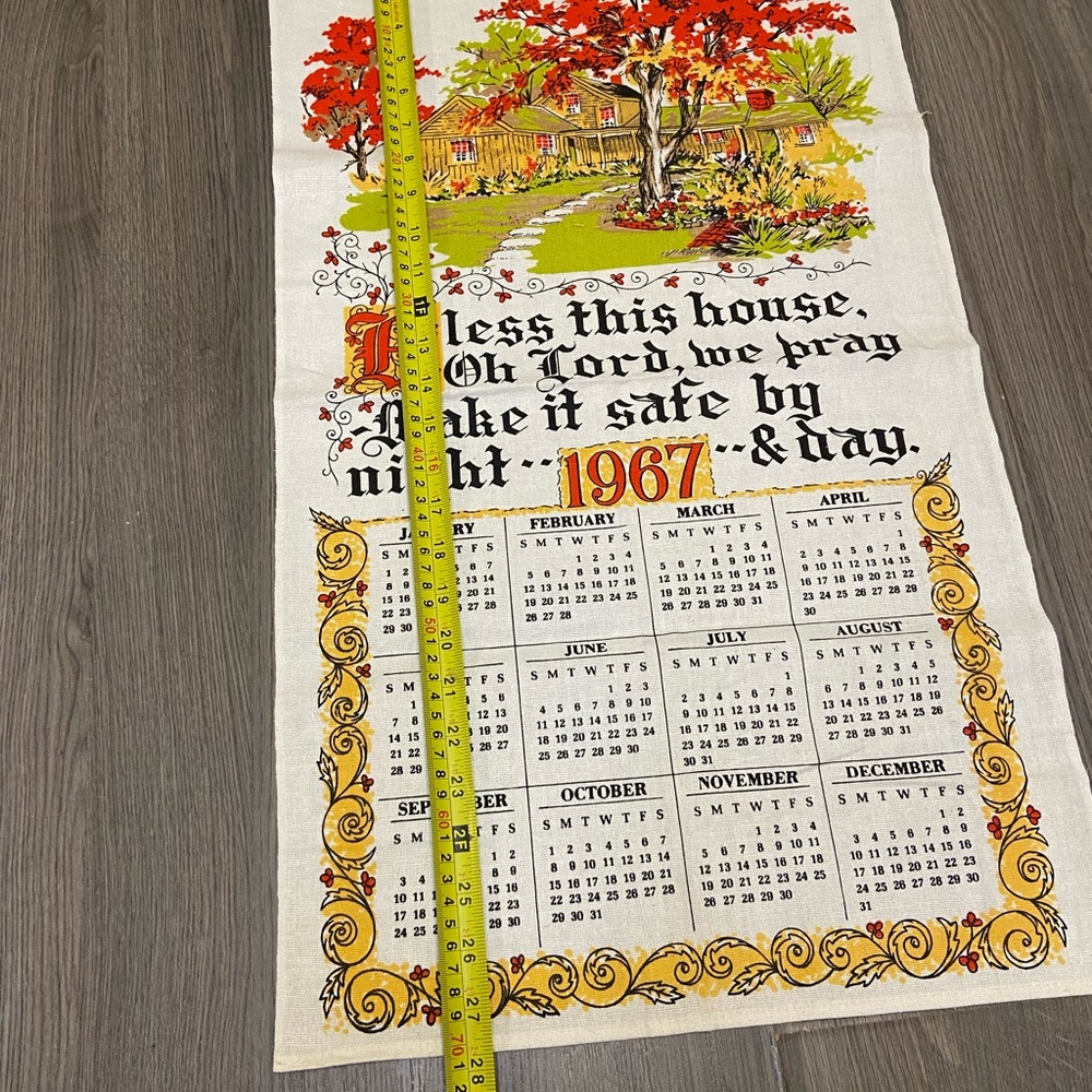 Vintage 1967 Linen Calendar Tea Towel - Picture 3 of 6